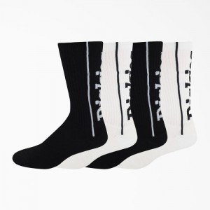 Dickies Logo Print Socks, Size 6-12, 4-Pack Negrii Albi | PGXQ0169