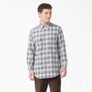 Dickies Long Sleeve Flannel Shirt Gri | SNEJ3003