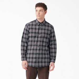 Dickies Long Sleeve Flannel Shirt Visinii Negrii | ZUPK3679