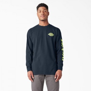 Dickies Long Sleeve Heavyweight Logo T-Shirt Bleumarin | UBIS2293