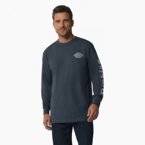 Dickies Long Sleeve Heavyweight Logo T-Shirt Albastri | TIRV3849