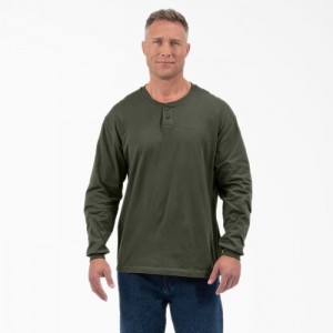 Dickies Long Sleeve Henley T-Shirt Masline Verzi Verzi | NIYB1234