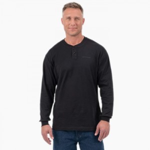 Dickies Long Sleeve Henley T-Shirt Negrii | SXST8641