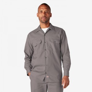 Dickies Long Sleeve Lucru Shirt Argintii | YKAP4998