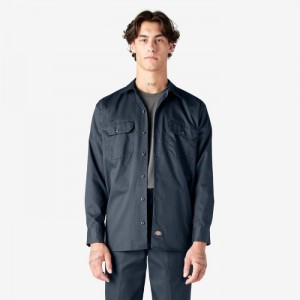 Dickies Long Sleeve Lucru Shirt Bleumarin | CPEU8553