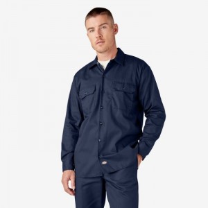 Dickies Long Sleeve Lucru Shirt Bleumarin Albastri | FQER1286