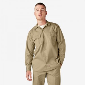 Dickies Long Sleeve Lucru Shirt Kaki | BQLY0702