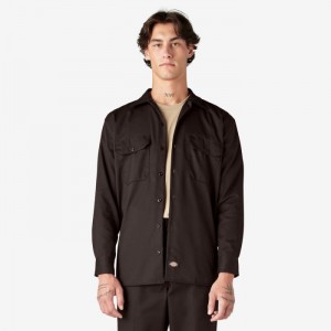 Dickies Long Sleeve Lucru Shirt Maro Inchis | TUNR9996