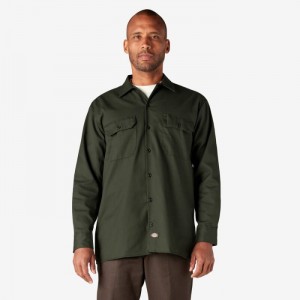 Dickies Long Sleeve Lucru Shirt Masline Verzi Verzi | WLAW7924