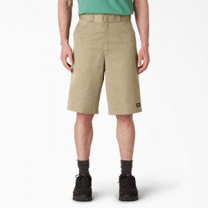 Dickies Loose Fit Plati Front Lucru Shorts, 13" Kaki | DAJL7601