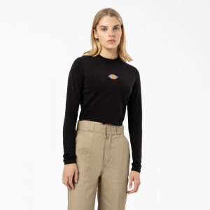Dickies Maple Valley Logo Long Sleeve Cropped T-Shirt Negrii | QLQH1577