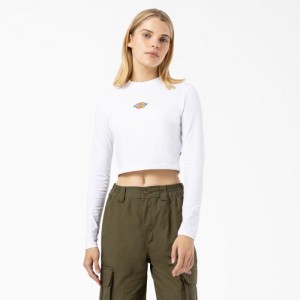 Dickies Maple Valley Logo Long Sleeve Cropped T-Shirt Albi | WOSZ6878
