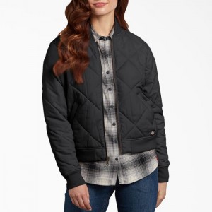 Dickies Matlasat Bomber Jacket Negrii | NZOY4514