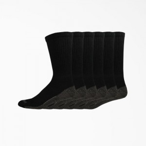 Dickies Moisture Control Crew Lucru Socks, Size 6-12, 6-Pack Negrii | ZKSD3893
