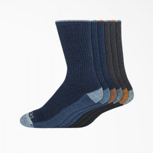 Dickies Moisture Control Crew Lucru Socks, Size 6-12, 6-Pack Negrii Albastri | YRCE5859