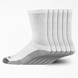 Dickies Moisture Control Crew Lucru Socks, Size 6-12, 6-Pack Albi | RHRF2341