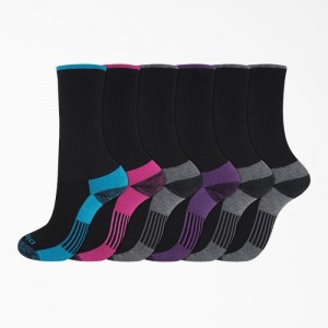 Dickies Moisture Control Crew Socks, Size 6-9, 6-Pack Negrii | PZEQ3755