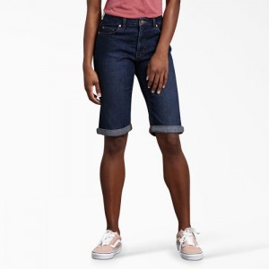 Dickies Perfect Shape Drept Fit Bermuda Jean Shorts, 11" Indigo Albastri | RZPA7194