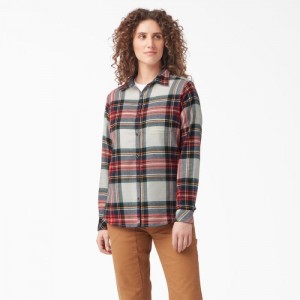 Dickies Plaid Flannel Long Sleeve Shirt Portocalii | AOQD0546