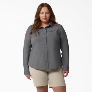 Dickies Plus Cooling Roll-Tab Lucru Shirt Gri Inchis | UFWD0510