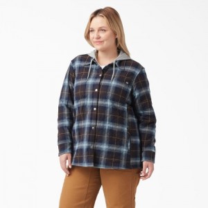 Dickies Plus Flannel Cu Glugă Shirt Jacket Albastri Maro | LVSV7319
