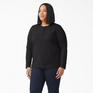 Dickies Plus Heavyweight Henley Negrii | UUQD0117