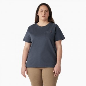 Dickies Plus Heavyweight Scurte Sleeve Pocket T-Shirt Albastri | HYVB8116