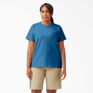 Dickies Plus Heavyweight Scurte Sleeve Pocket T-Shirt Albastri | CGXA0114