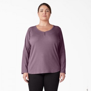 Dickies Plus Henley Long Sleeve Shirt Grapeade | QDQH5534