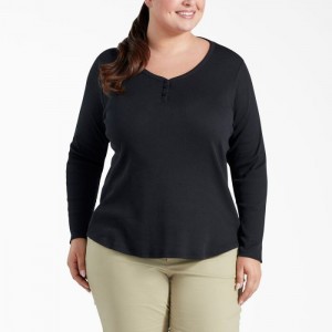 Dickies Plus Henley Long Sleeve Shirt Negrii | LYCK0716