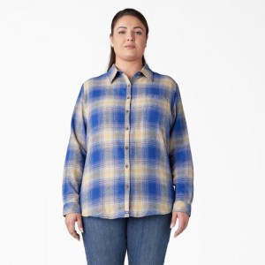Dickies Plus Long Sleeve Plaid Flannel Shirt Albastri | JFPK9300