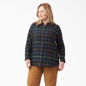 Dickies Plus Long Sleeve Plaid Flannel Shirt Bleumarin | WMCG1843
