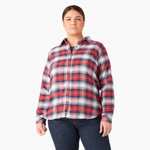 Dickies Plus Long Sleeve Plaid Flannel Shirt Portocalii Bleumarin | OSDC6815