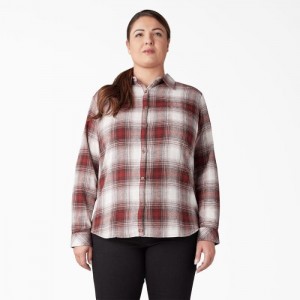 Dickies Plus Long Sleeve Plaid Flannel Shirt Rosii Inchis | YZWQ1002