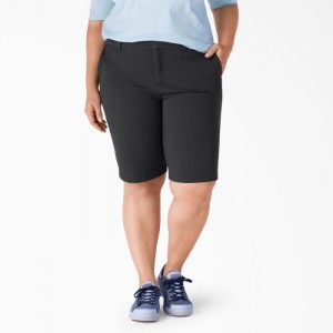Dickies Plus Perfect Shape Drept Fit Bermuda Shorts, 11" Negrii | NIDG0990