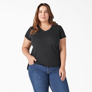 Dickies Plus Scurte Sleeve V-Neck T-Shirt Negrii | XPEO2640