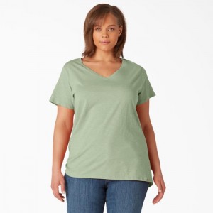 Dickies Plus Scurte Sleeve V-Neck T-Shirt Verzi | FDTJ5042