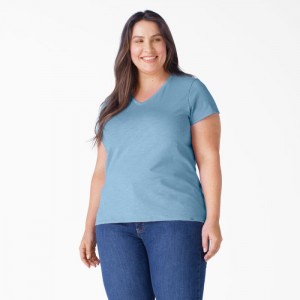 Dickies Plus Scurte Sleeve V-Neck T-Shirt Albastri | XCHB8434