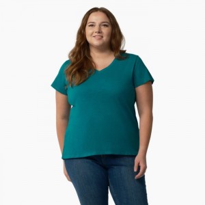 Dickies Plus Scurte Sleeve V-Neck T-Shirt Albastru Deschis | ZUYU5450