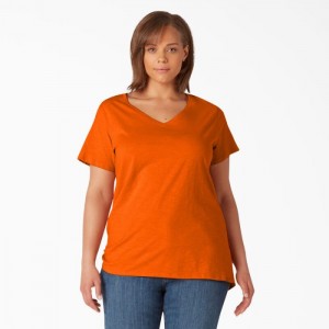 Dickies Plus Scurte Sleeve V-Neck T-Shirt Rosii Inchis | AKPX0115