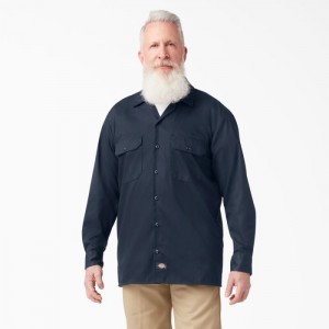 Dickies Relaxed Fit Long Sleeve Lucru Shirt Bleumarin | CXBX3760