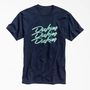 Dickies Retro Script Grafice T-Shirt Bleumarin | UKKN9654