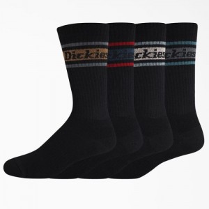 Dickies Rugby Stripe Socks, Size 6-12, 4-Pack Negrii | QFSP1644