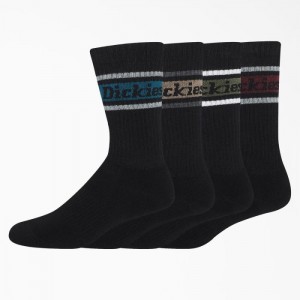 Dickies Rugby Stripe Socks, Size 6-12, 4-Pack Negrii | TCKJ4293