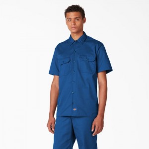 Dickies Scurte Sleeve Lucru Shirt Albastru Regal Albastri | YZSC2032