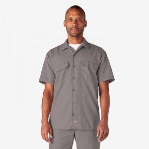 Dickies Scurte Sleeve Lucru Shirt Argintii | RJRM5926