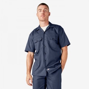 Dickies Scurte Sleeve Lucru Shirt Bleumarin Albastri | WJTA9838