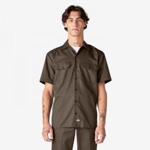 Dickies Scurte Sleeve Lucru Shirt Maro Deschis | LXNA6821