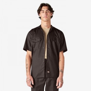 Dickies Scurte Sleeve Lucru Shirt Maro Inchis | BAOY3187