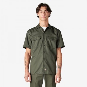 Dickies Scurte Sleeve Lucru Shirt Masline Verzi Verzi | BNAE8483
